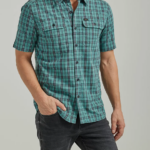 Lee hombres Camisa con botones a cuadros de línea fina y manga corta multiusos de movimiento extremo cuadros de mónaco ropa Z6H6F907