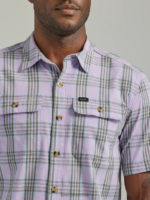 Lee hombres Camisa con botones a cuadros de línea fina y manga corta multiusos de movimiento extremo cuadros de orquídeas ropa Z6H6F906 - Image 2