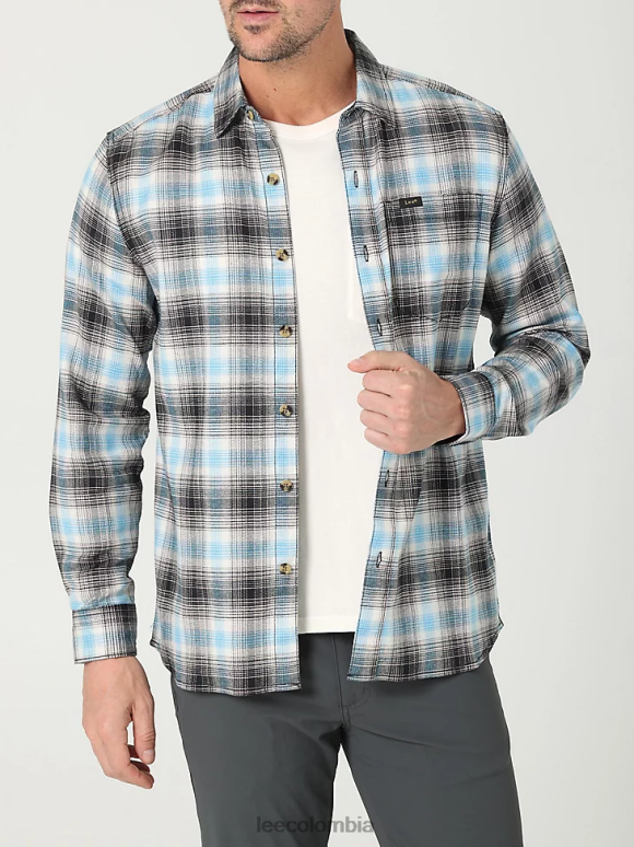 Lee hombres camisa con botones a cuadros elásticos clásicos mvp de movimiento extremo cuadros calipso humo blanco negro ropa Z6H6F919 - Image 1