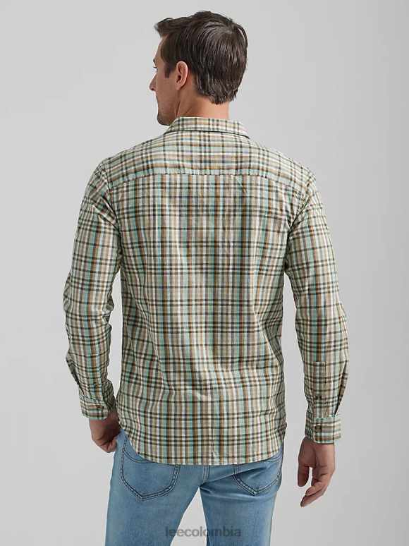 Lee hombres Camisa con botones de línea fina para todo uso de movimiento extremo cuadros de molino de piedra ropa Z6H6F925 - Image 2