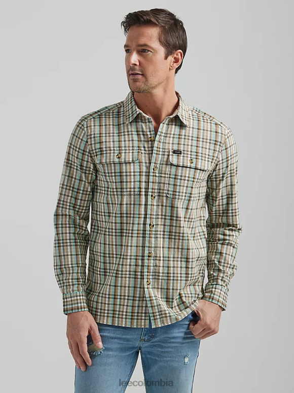 Lee hombres Camisa con botones de línea fina para todo uso de movimiento extremo cuadros de molino de piedra ropa Z6H6F925 - Image 1