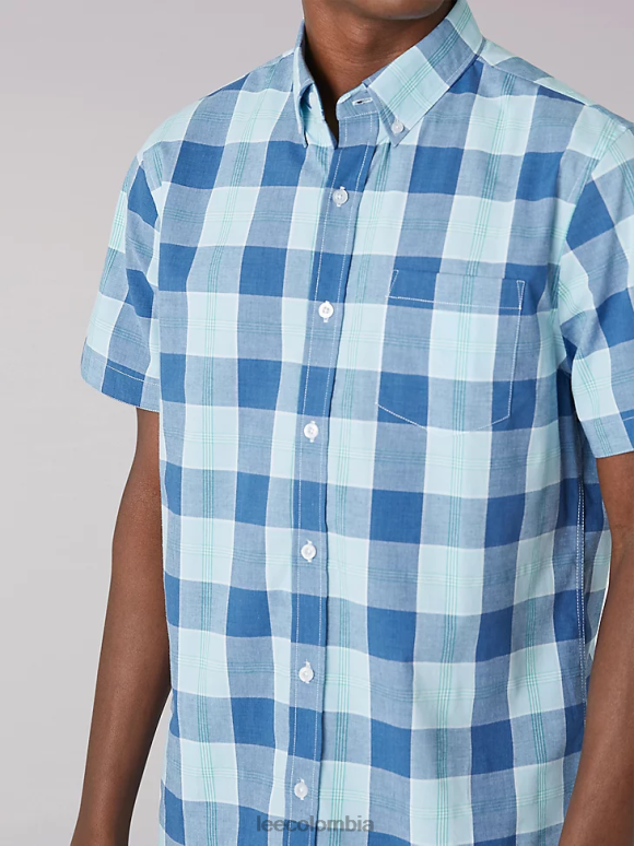 Lee hombres camisa de manga corta de popelina color melocotón a cuadros de búfalo sueño azul ropa Z6H6F904 - Image 3