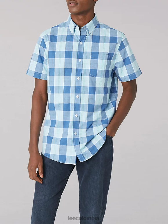 Lee hombres camisa de manga corta de popelina color melocotón a cuadros de búfalo sueño azul ropa Z6H6F904 - Image 4