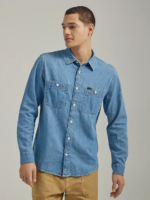 Lee hombres camisa de trabajo de mezclilla de ajuste relajado azul ropa Z6H6F903 - Image 4