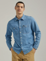 Lee hombres camisa de trabajo de mezclilla de ajuste relajado azul ropa Z6H6F903 - Image 5