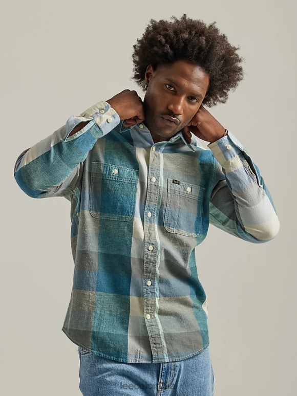 Lee hombres camisa trabajadora a cuadros de ajuste relajado crudo ropa Z6H6F910 - Image 1