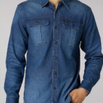 Lee hombres camisa vaquera con botones de Working West lavado medio ropa Z6H6F935