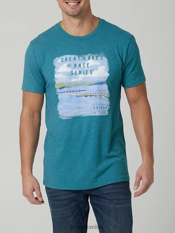 Lee hombres camiseta con gráfico de carrera de los grandes lagos brezo verde azulado ropa Z6H6F845 - Image 1