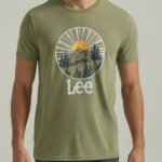 Lee hombres camiseta con gráfico de colina brillante verde liquen profundo ropa Z6H6F842