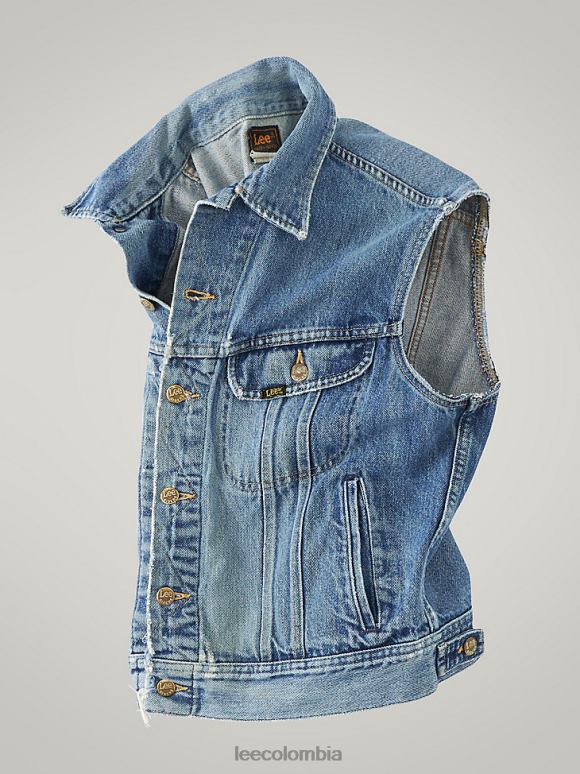 Lee hombres chaleco de jinete vintage rv31 (talla s) mezclilla mediana ropa Z6H6F1133 - Image 3
