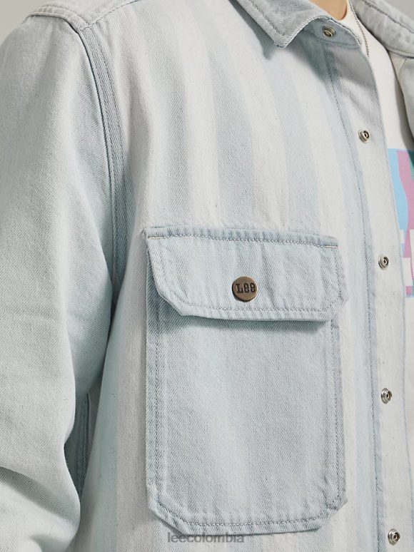 Lee hombres ropa de trabajo sobrecamisa vaquera con bolsillo con solapa y ajuste relajado mezcla de rayas ropa Z6H6F908 - Image 5