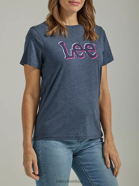 Lee mujer camiseta con gráfico de contracción de color jaspeado azul marino ropa Z6H6F376 - Image 1