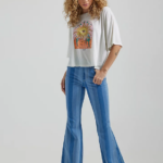 Lee mujer jeans acampanados de tiro alto a rayas golpes de azul ropa Z6H6F159