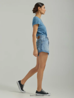 Lee mujer shorts de mezclilla plisados ​​de talle alto azul esmerilado ropa Z6H6F336 - Image 3