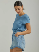 Lee mujer shorts de mezclilla plisados ​​de talle alto azul esmerilado ropa Z6H6F336 - Image 4