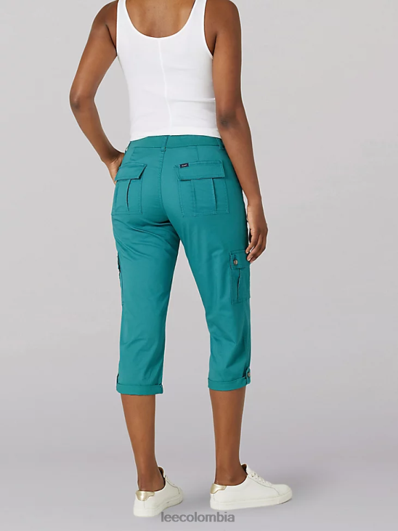 Lee mujer ultra lux con capri cargo relajado y flexible verde azulado a mitad de camino ropa Z6H6F437 - Image 2