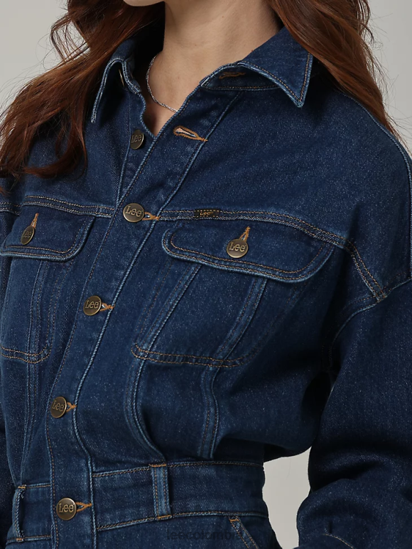 Lee mujer vestido con botones y hombros caídos de la colección europea azul mayor ropa Z6H6F419 - Image 3