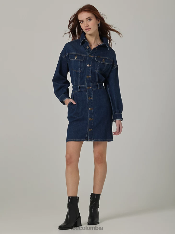 lee_mujer_vestido_con_botones_y_hombros_caidos_de_la_coleccion_europea_azul_mayor_ropa_z6h6f419.png Lee mujer vestido con botones y hombros caídos de la colección europea azul mayor ropa Z6H6F419 - Image 1
